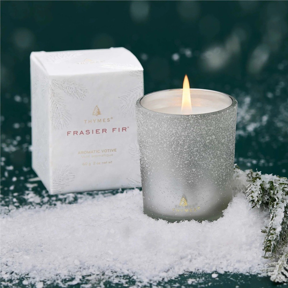 Thymes - Frasier Fir Flocked Votive Candle