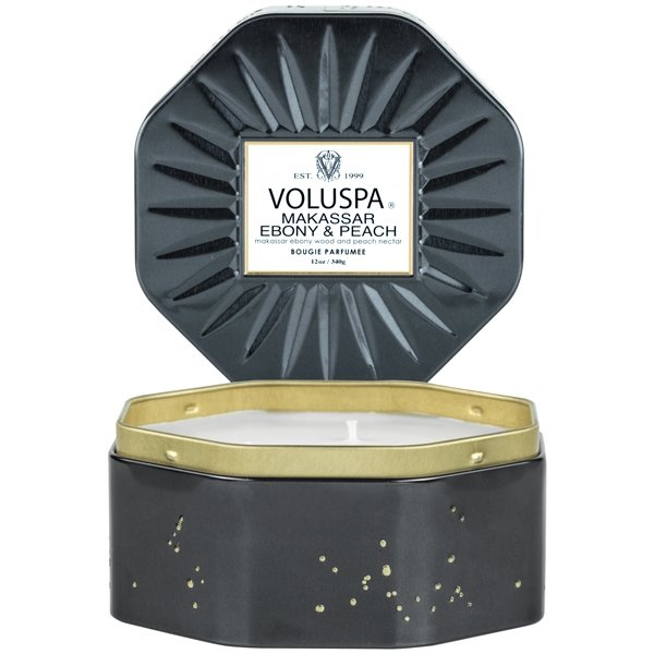 Voluspa - Makassar Ebony & Peach Octagon Tin Candle