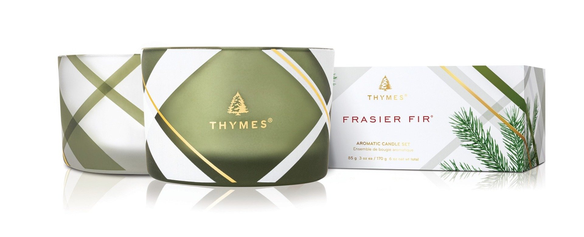 Thymes - Frasier Fir Frosted Plaid Candle Set