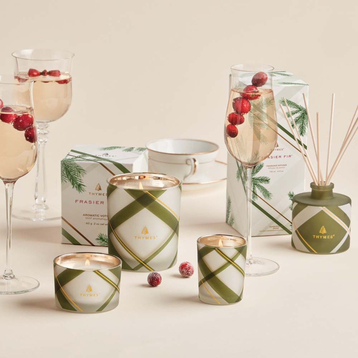Thymes - Frasier Fir Frosted Plaid Candle Set