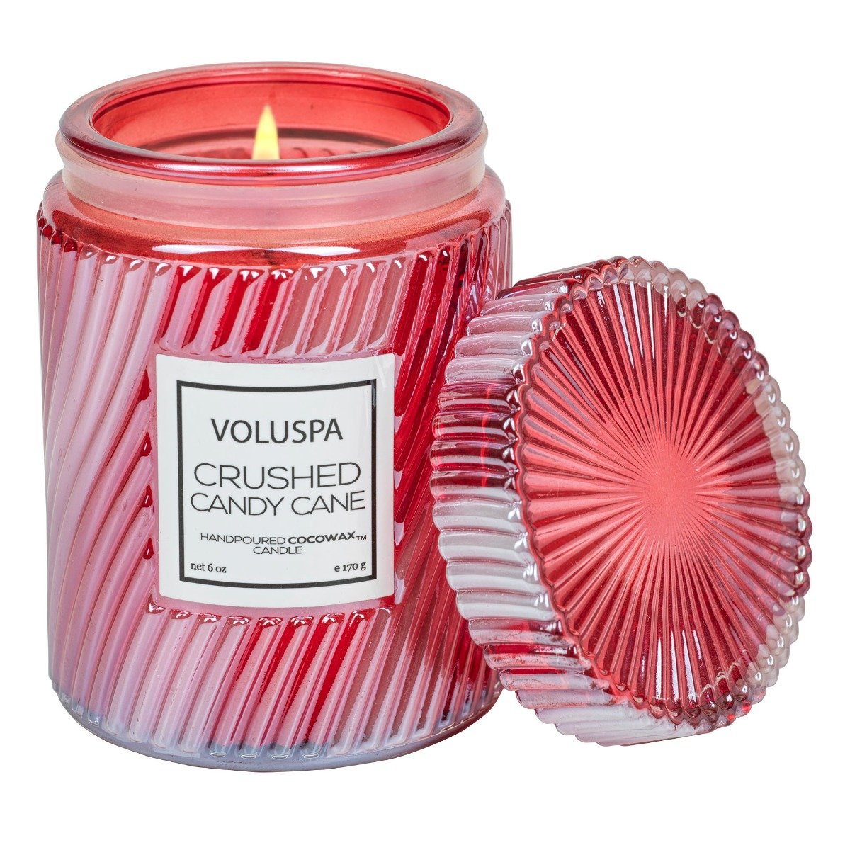 Voluspa - Crushed Candy Cane Embossed Small Glass Candle