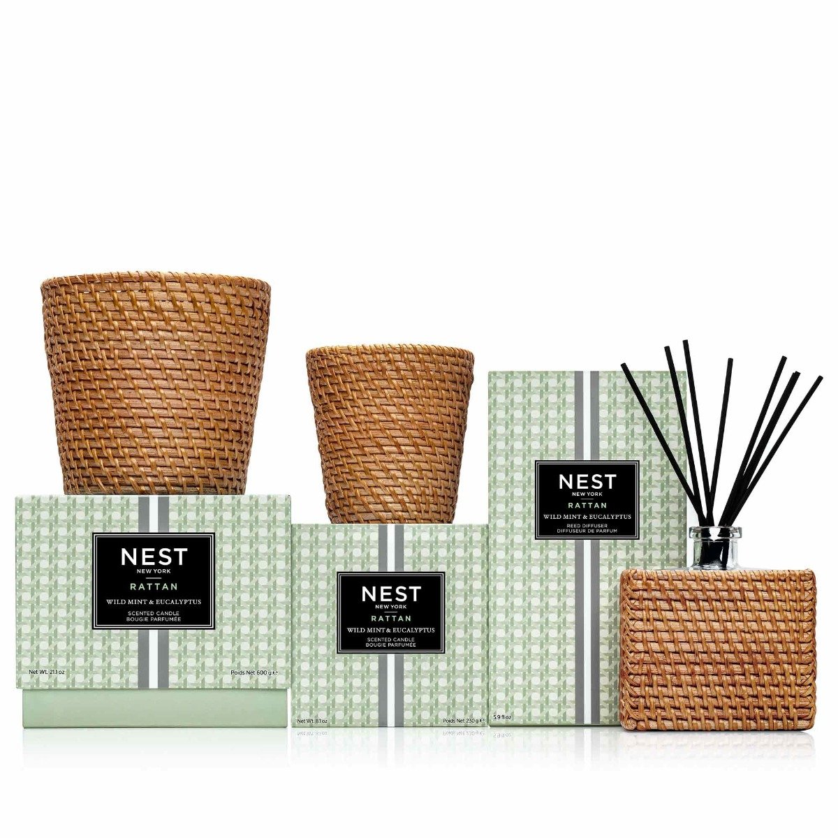 Nest - Wild Mint & Eucalyptus Rattan 3 Wick Candle