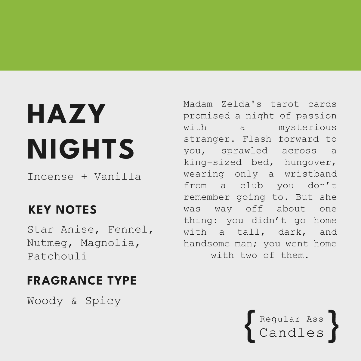 Regular Ass Candles - Hazy Nights (Incense + Vanilla) Candle