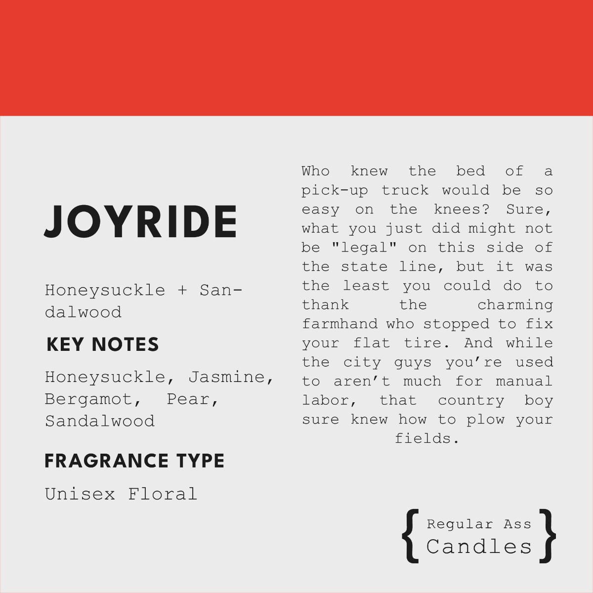 Regular Ass Candles - Joyride (Honeysuckle + Sandalwood) Candle