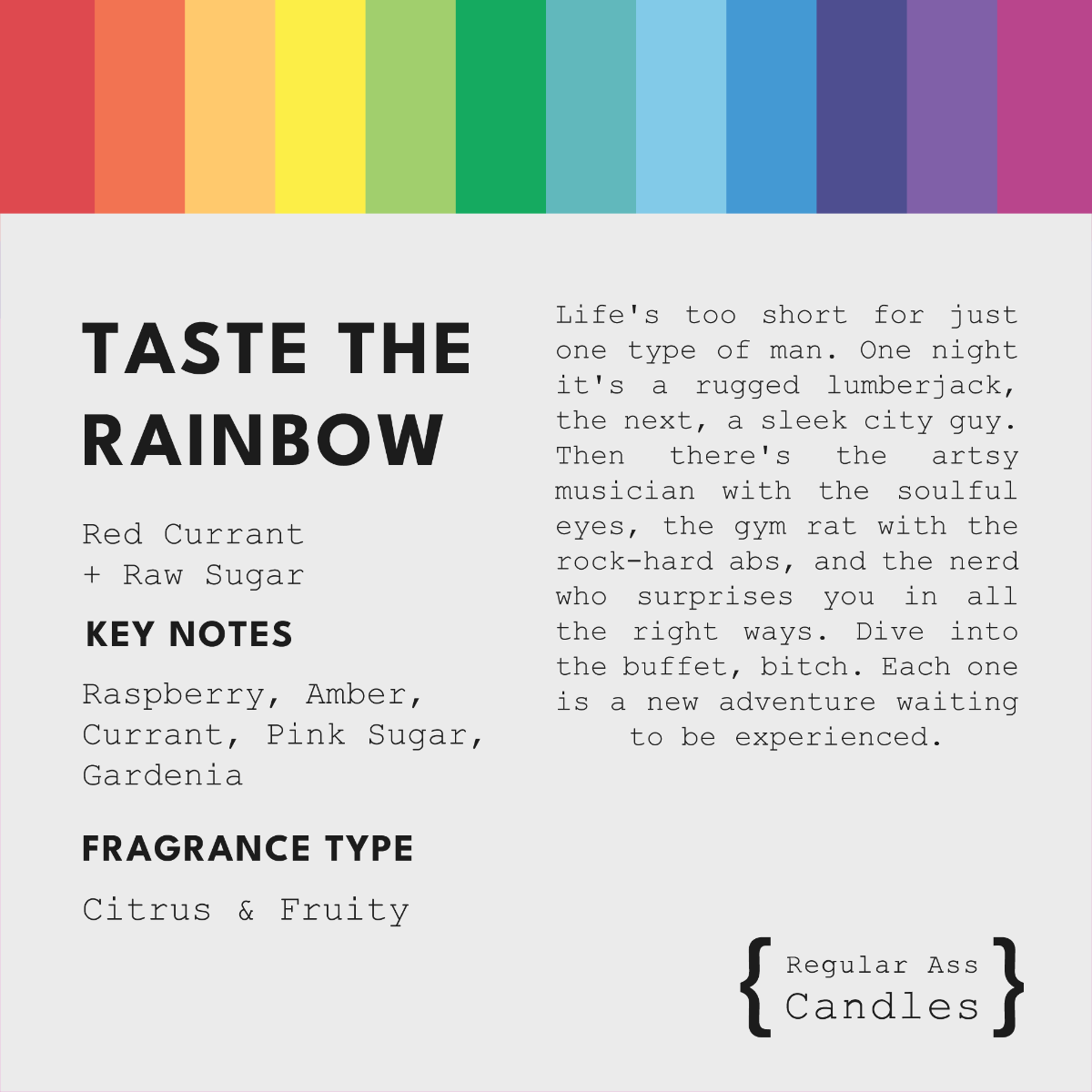Regular Ass Candles - Taste the Rainbow (Red Currant + Pink Sugar) Candle