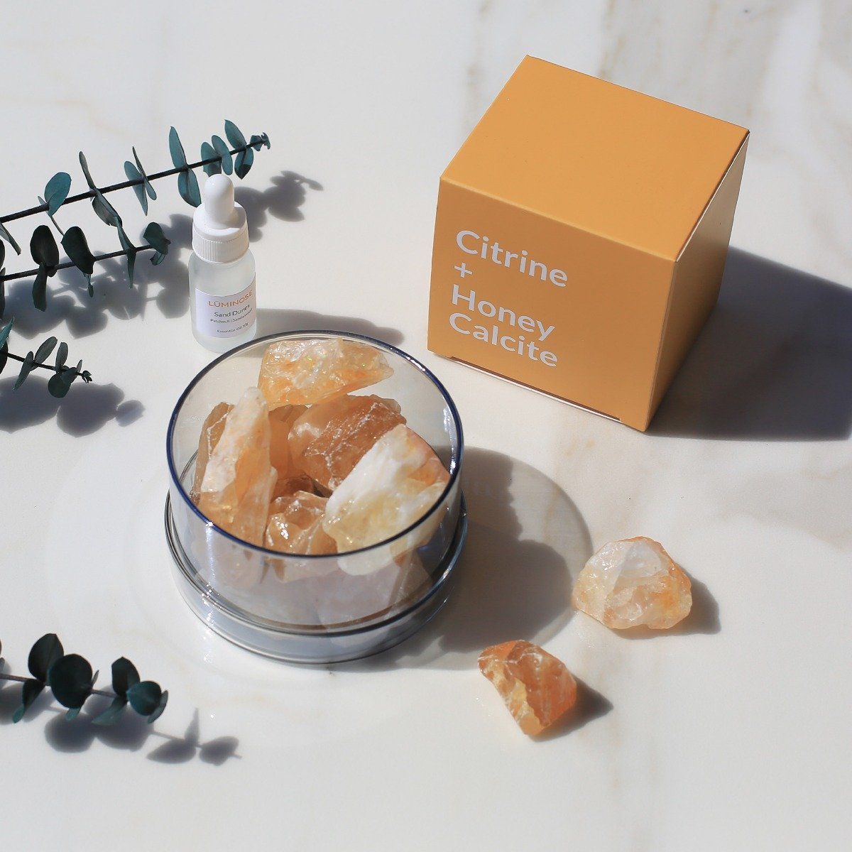 Luminose - Sand Dunes Citrine & Honey Calcite Diffuser Set