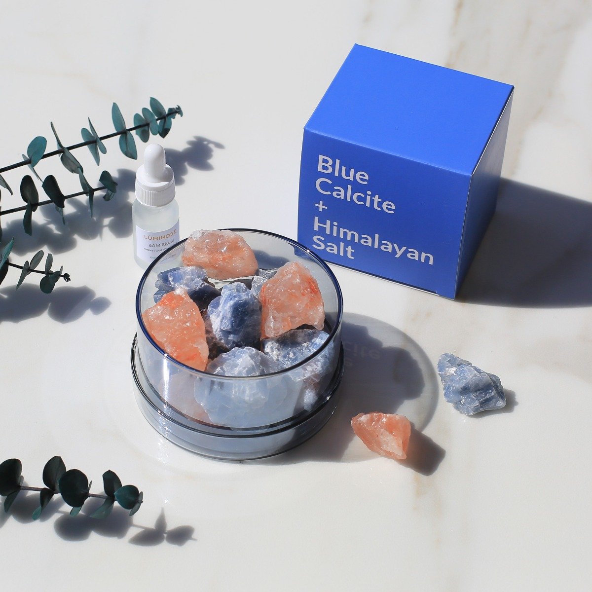 Luminose - 6AM Ritual Blue Calcite & Himalayan Salt Diffuser Set