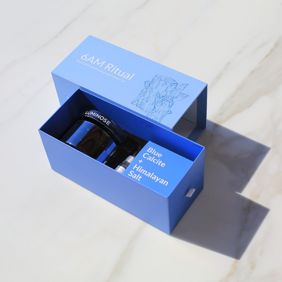Luminose - 6AM Ritual Blue Calcite & Himalayan Salt Diffuser Set