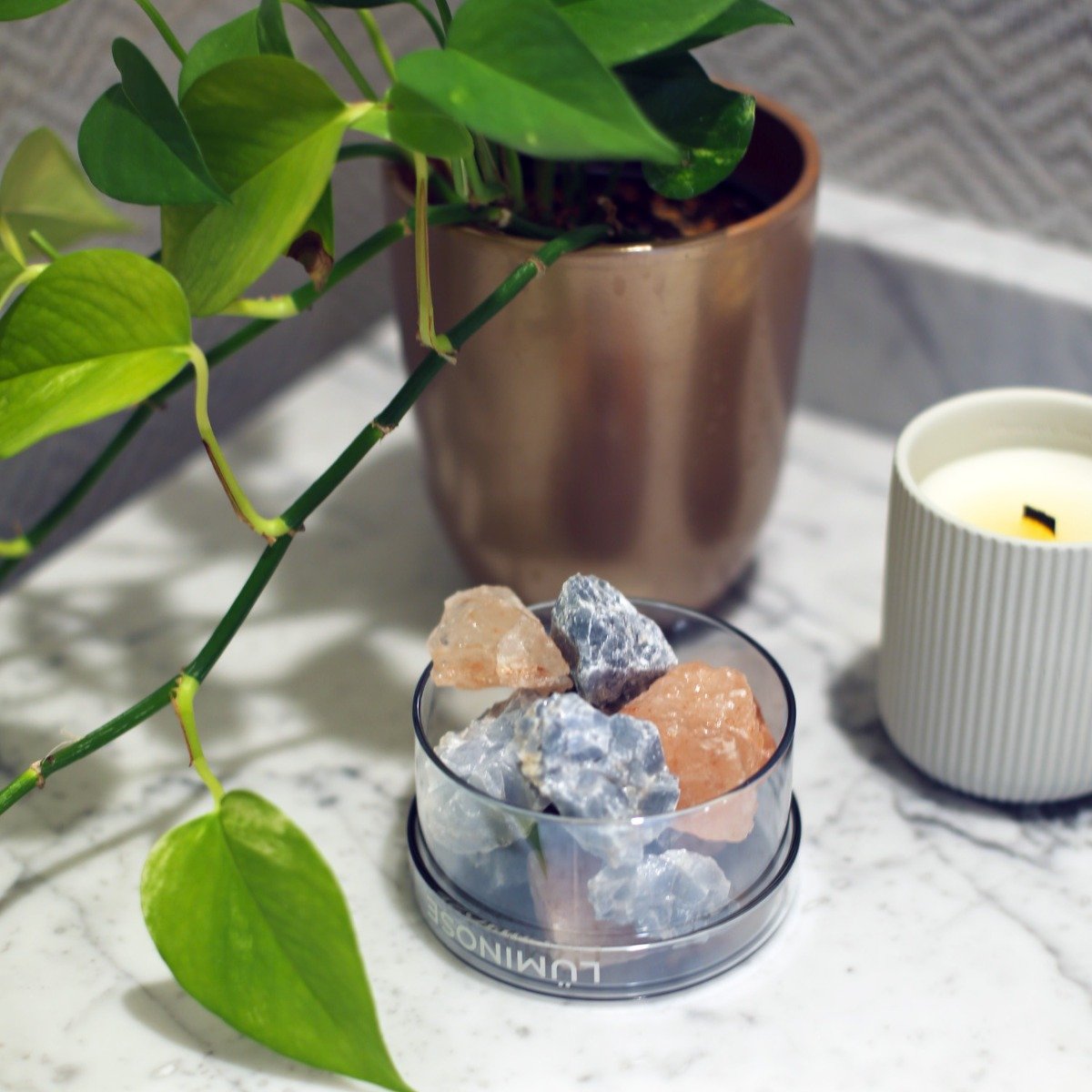 Luminose - 6AM Ritual Blue Calcite & Himalayan Salt Diffuser Set