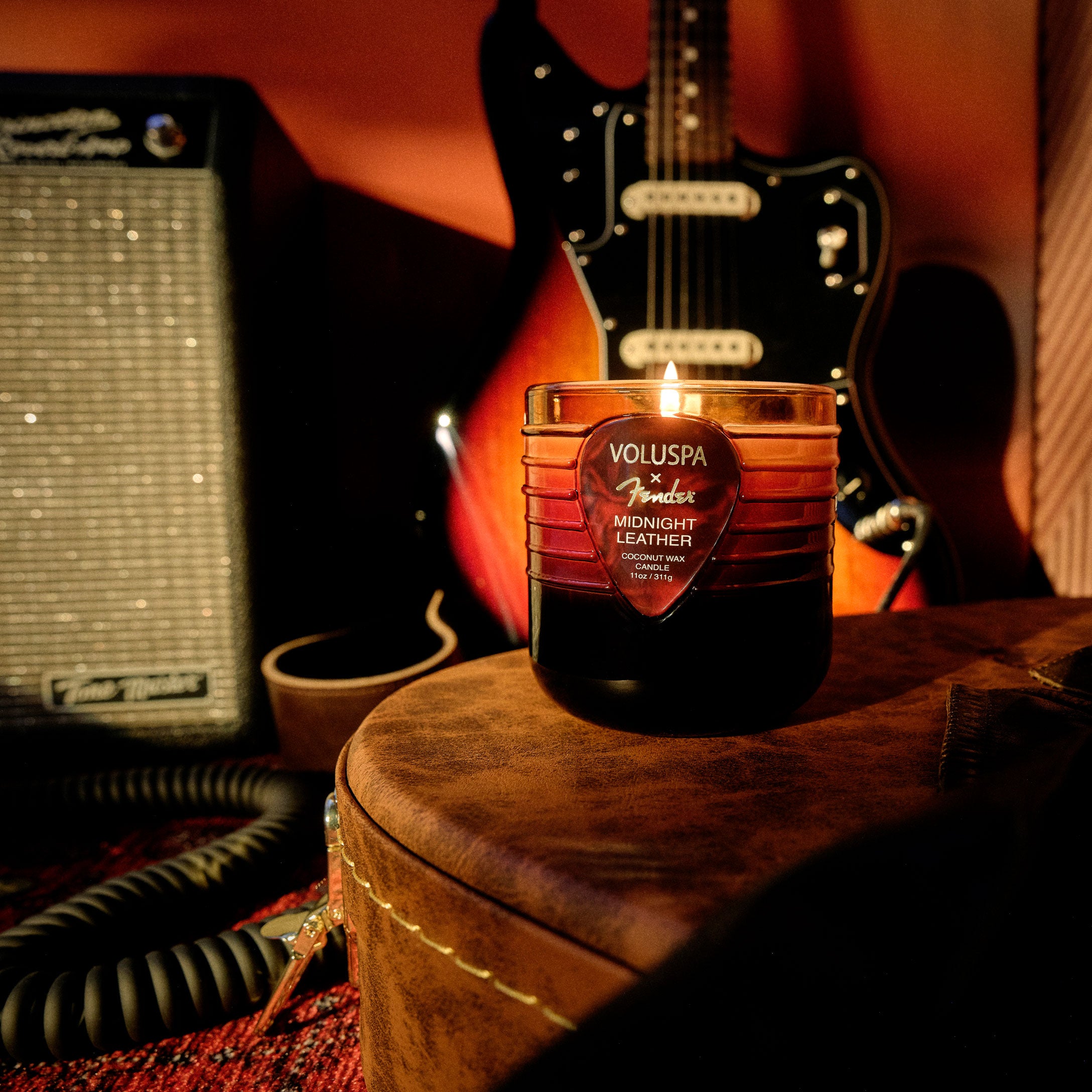 Voluspa - Fender Midnight Leather Boxed Candle | Candle Delirium