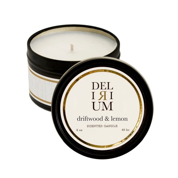 Delirium - Driftwood & Lemon Travel Tin Candle