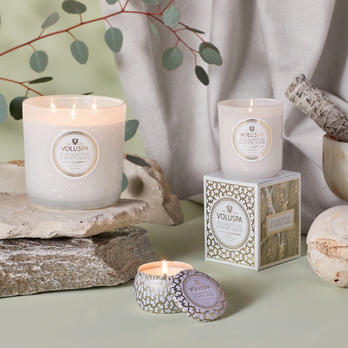 Voluspa - Eucalyptus & White Sage Large Jar Candle | Candle Delirium