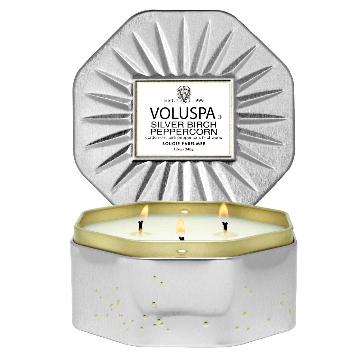 Voluspa - Silver Birch Peppercorn Octagon Tin Candle