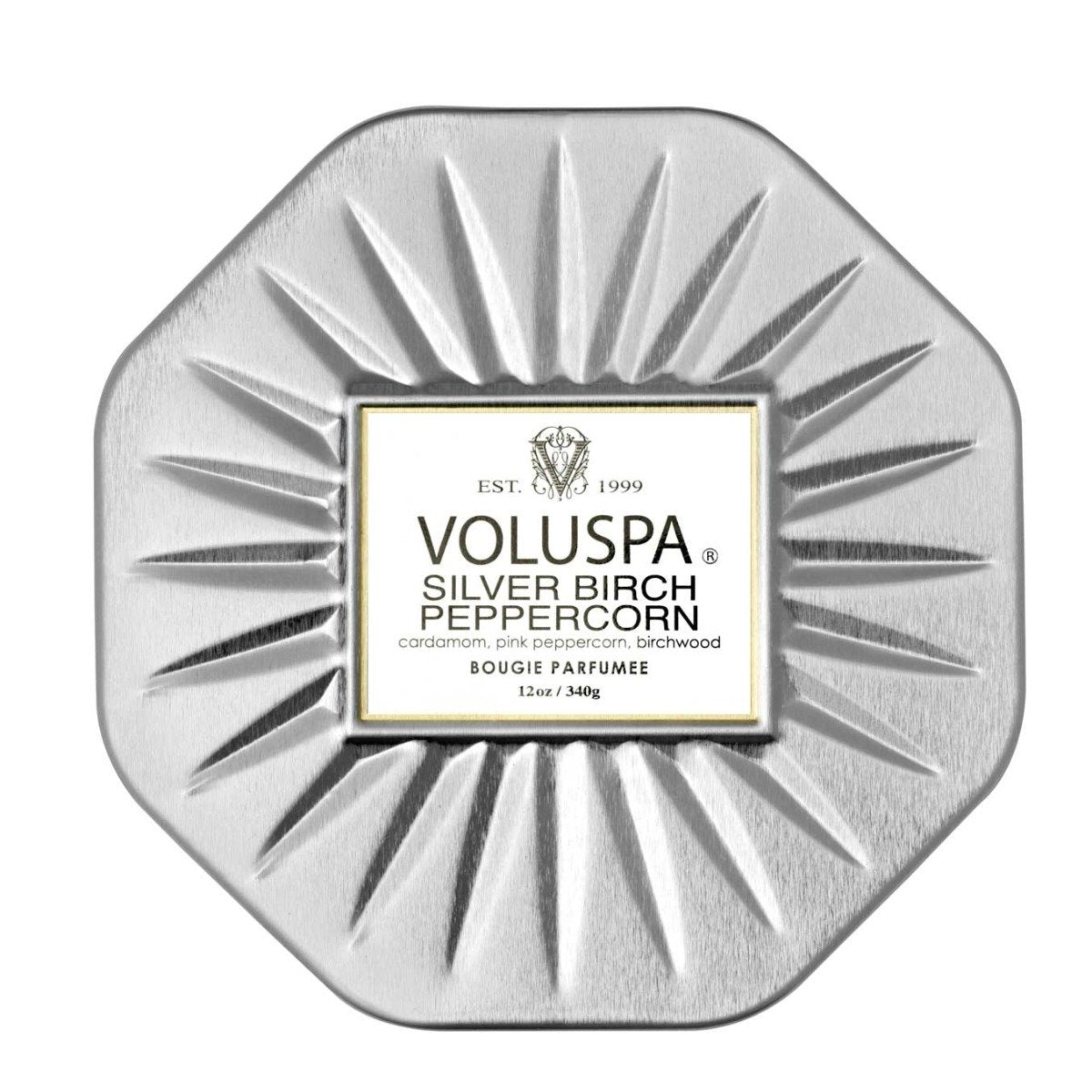 Voluspa - Silver Birch Peppercorn Octagon Tin Candle