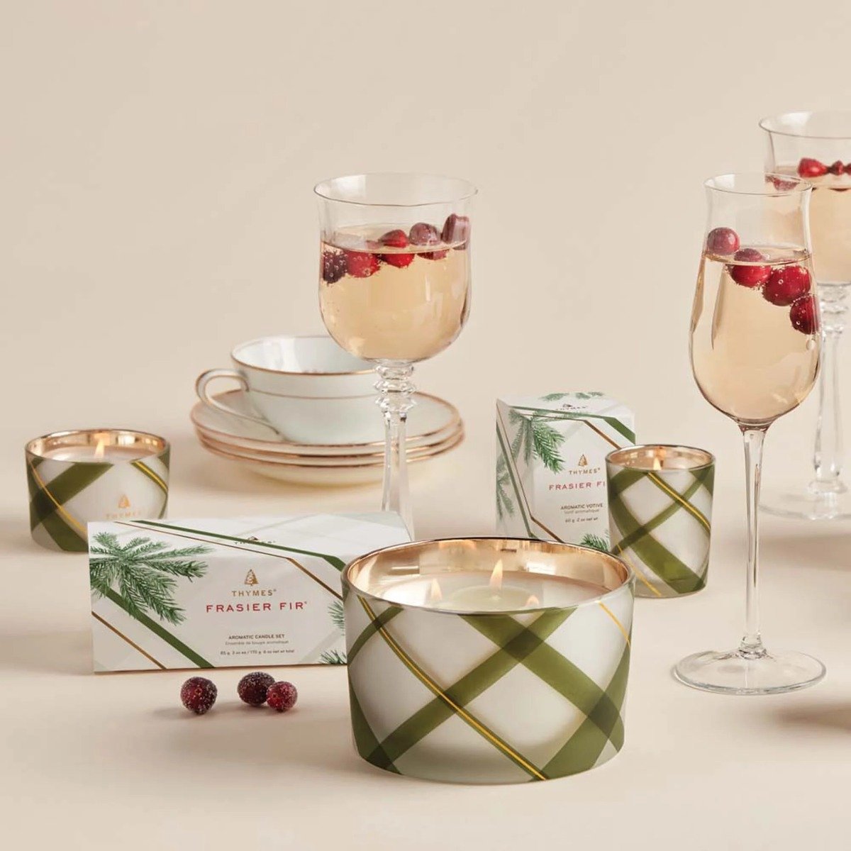 Thymes - Frasier Fir Frosted Plaid 3 Wick Candle