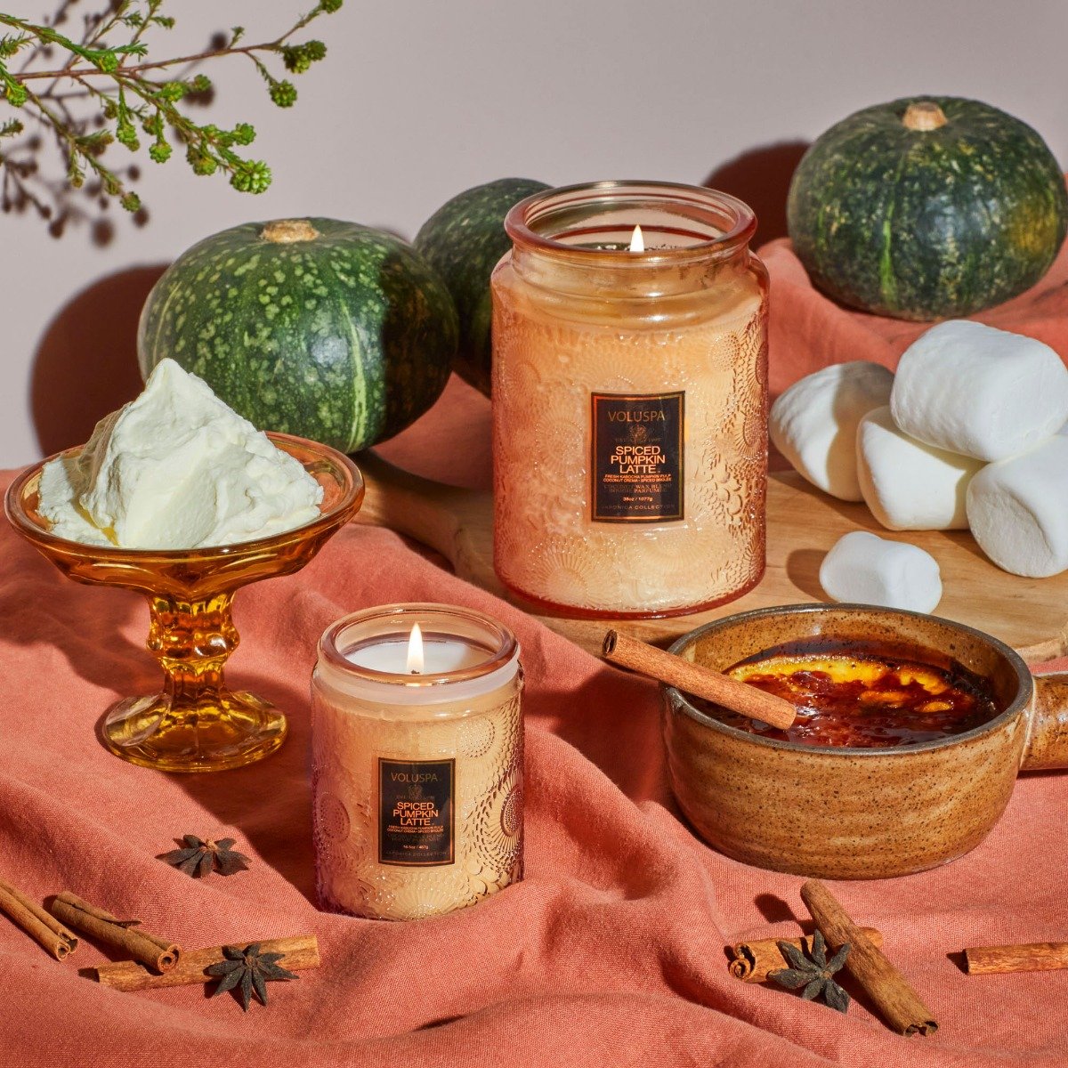 Voluspa - Spiced Pumpkin Latte Embossed Small Glass Candle