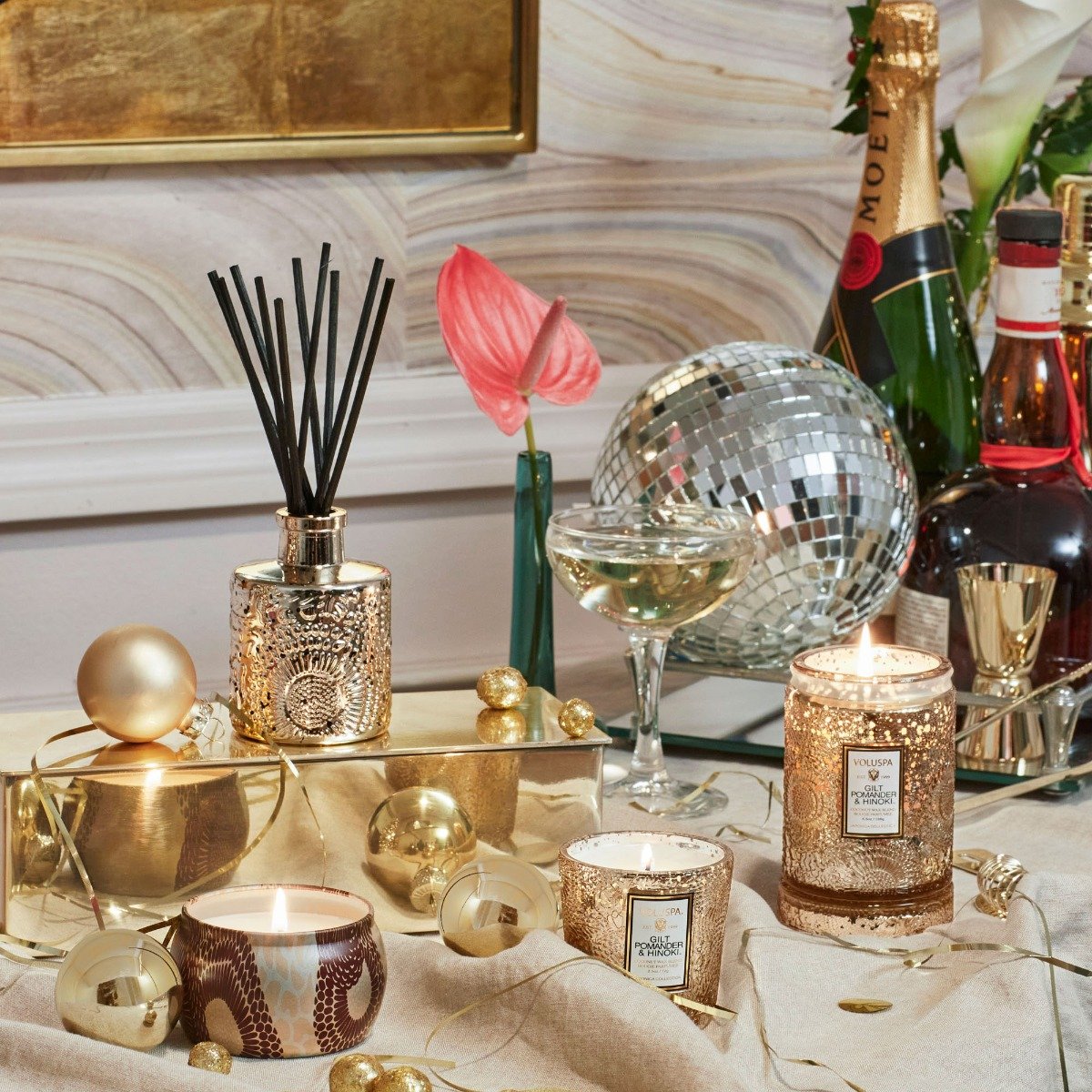 Voluspa - Gilt Pomander & Hinoki Diffuser
