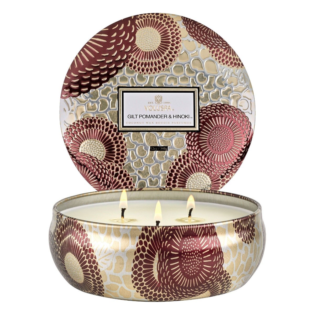 Voluspa - Gilt Pomander & Hinoki 3 Wick Tin Candle