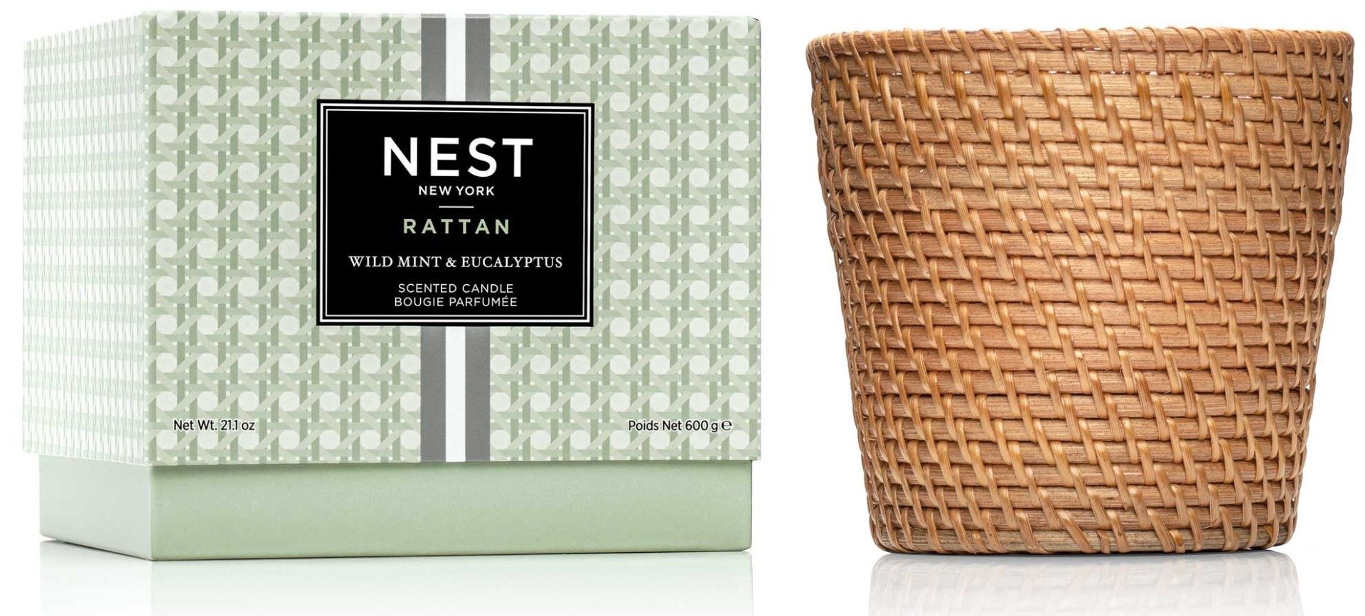 Nest - Wild Mint & Eucalyptus Rattan 3 Wick Candle