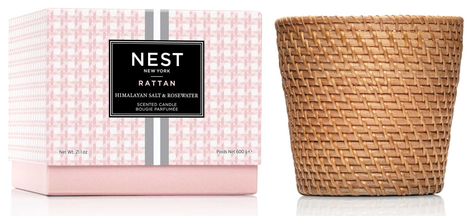 Nest - Himalayan Salt & Rosewater Rattan 3 Wick Candle