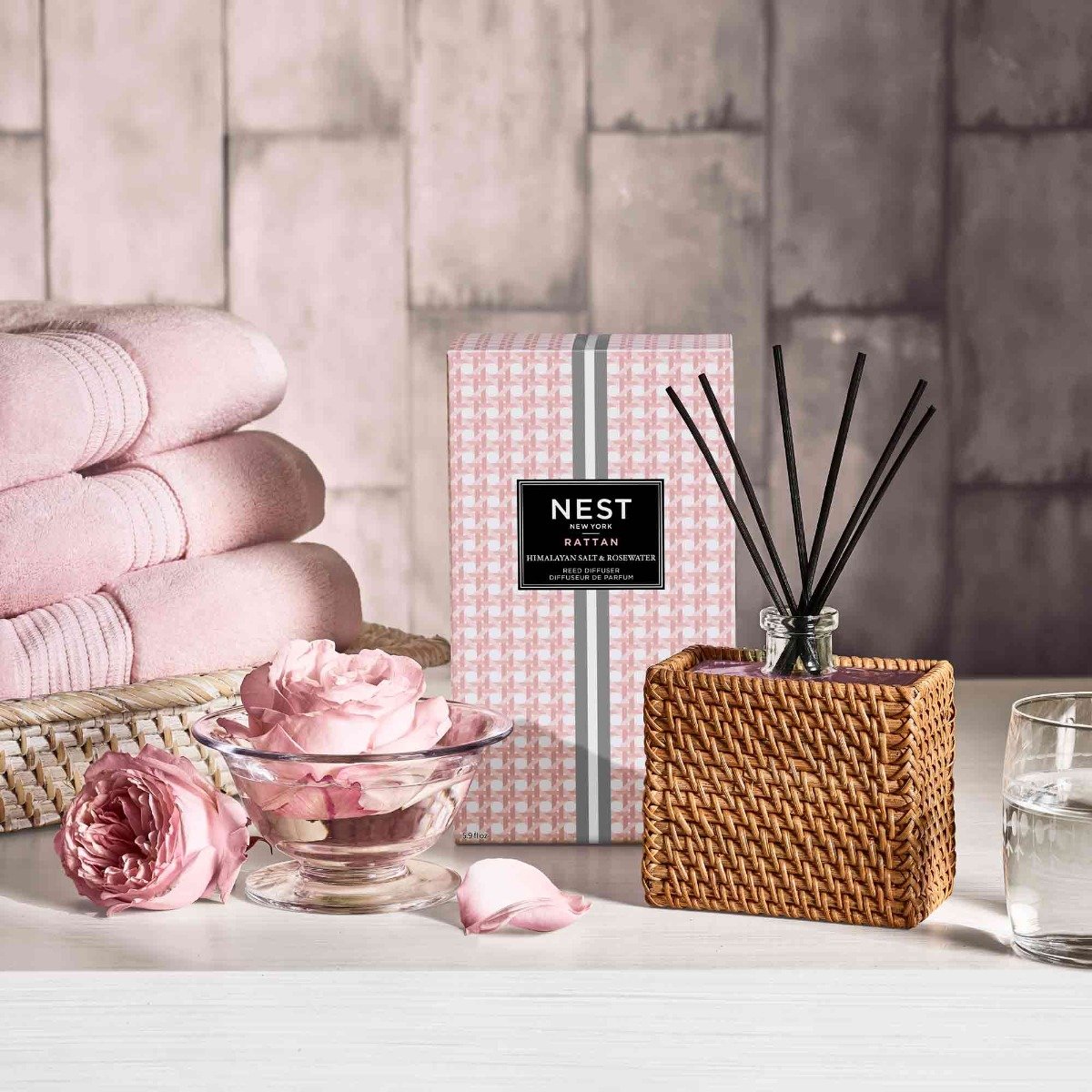 Nest - Himalayan Salt & Rosewater Rattan Diffuser