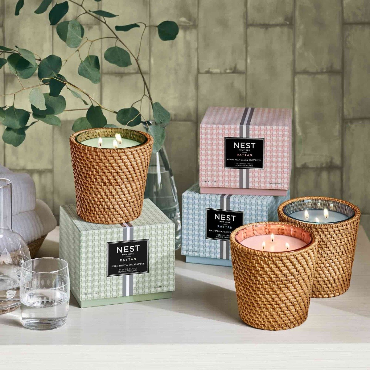 Nest - Himalayan Salt & Rosewater Rattan 3 Wick Candle | Candle ...