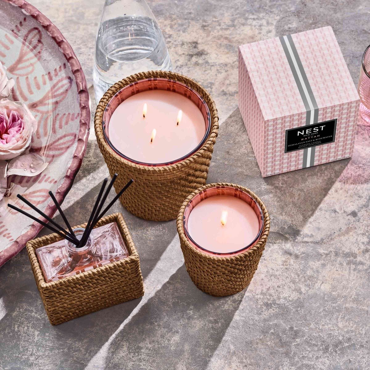 Nest - Himalayan Salt & Rosewater Rattan 3 Wick Candle