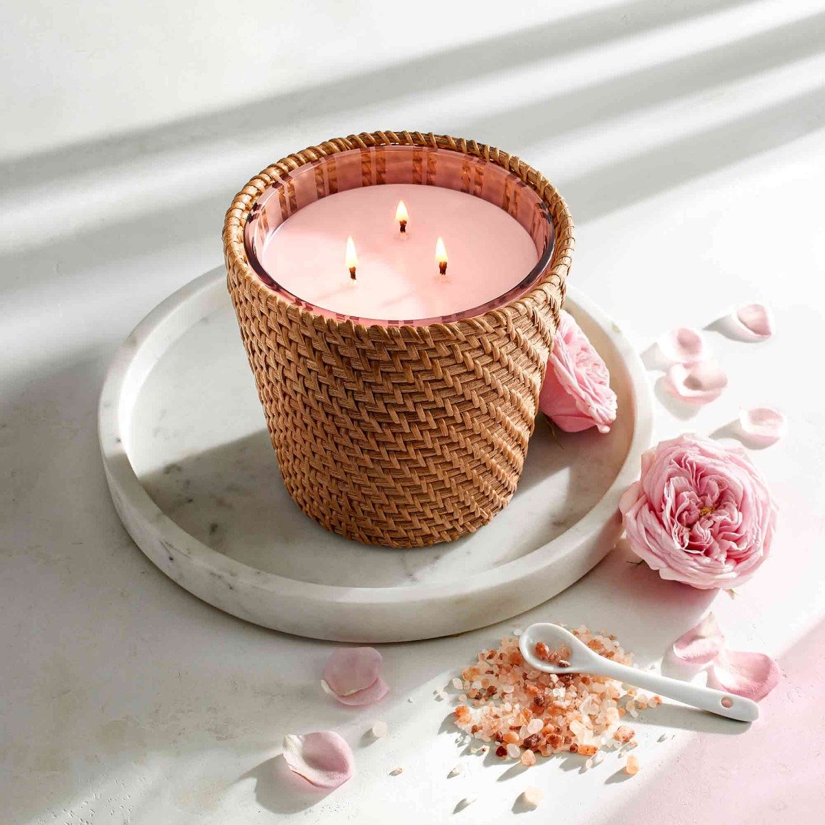 Nest - Himalayan Salt & Rosewater Rattan 3 Wick Candle