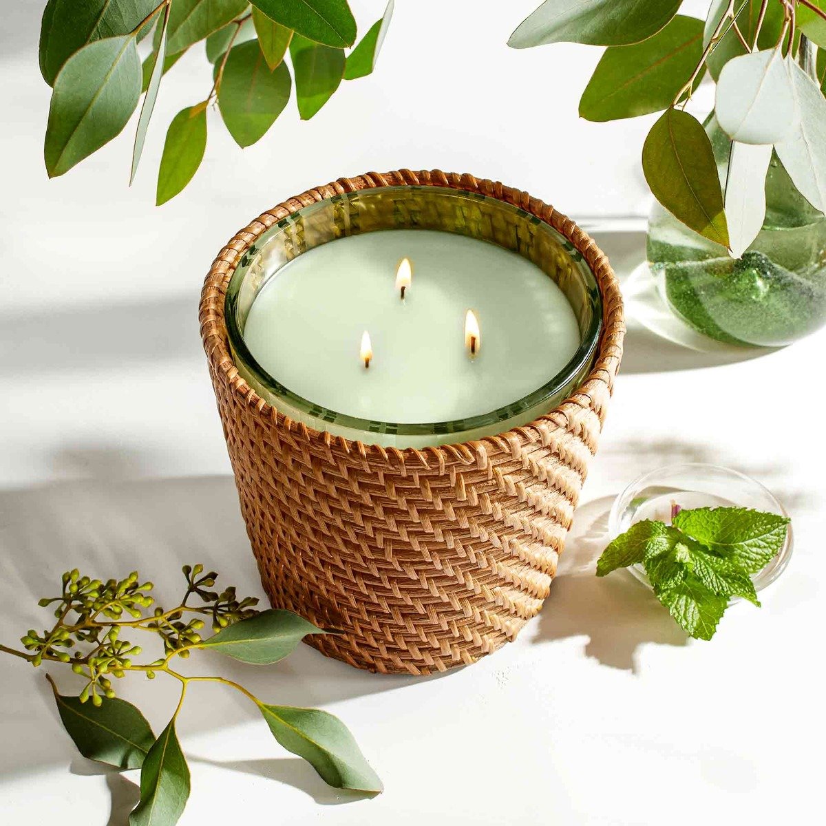 Nest - Wild Mint & Eucalyptus Rattan 3 Wick Candle