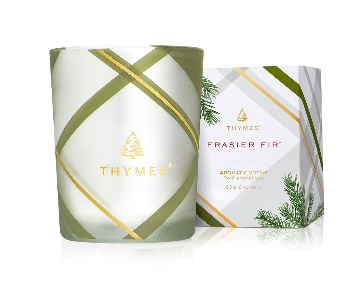Thymes - Frasier Fir Frosted Plaid Votive Candle