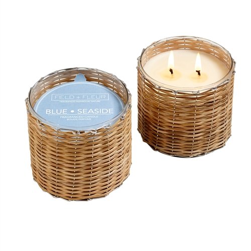Blue Seaside 2 Wick Handwoven Candle