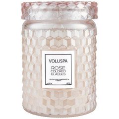 Voluspa Rose Colored Glasses Embossed Glass Candle