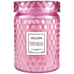 Voluspa Rose Petal Ice Cream Embossed Glass Candle