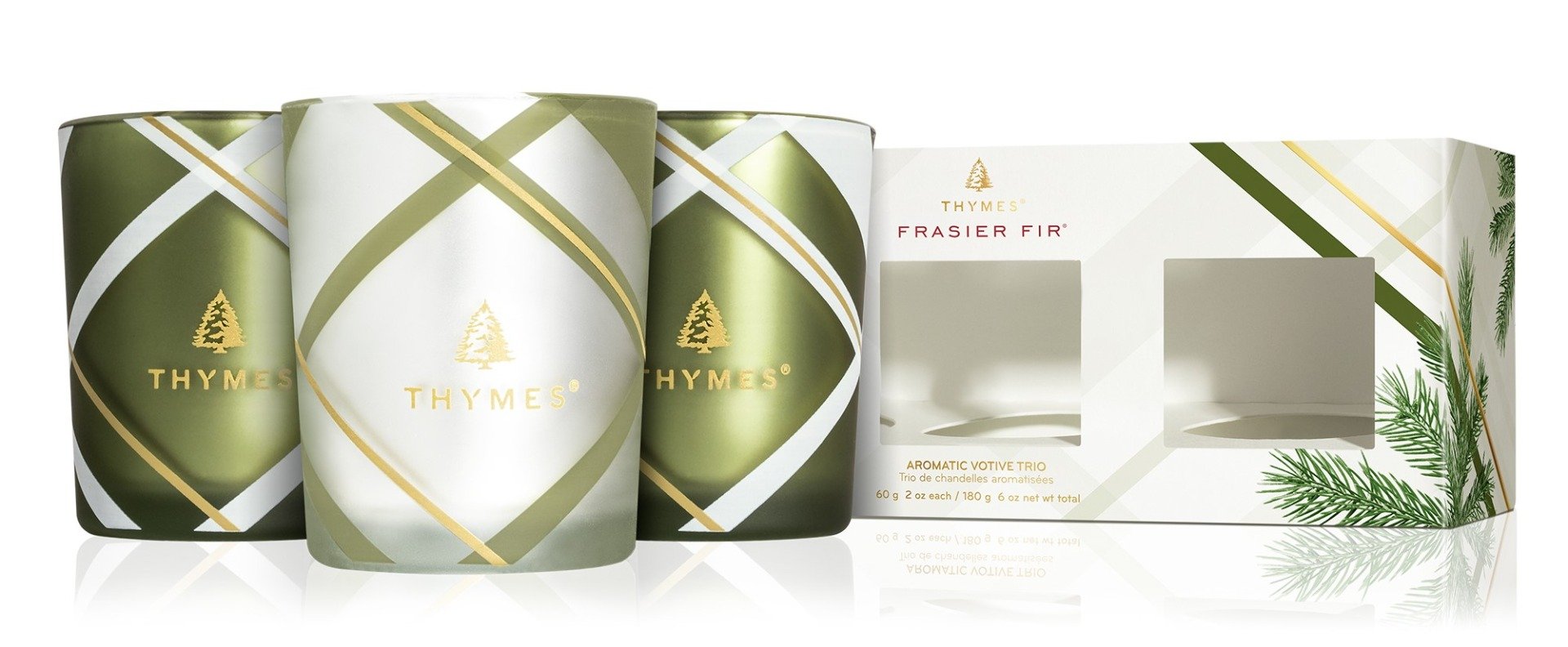Frasier Fir Frosted Plaid Votive Trio Candle Set
